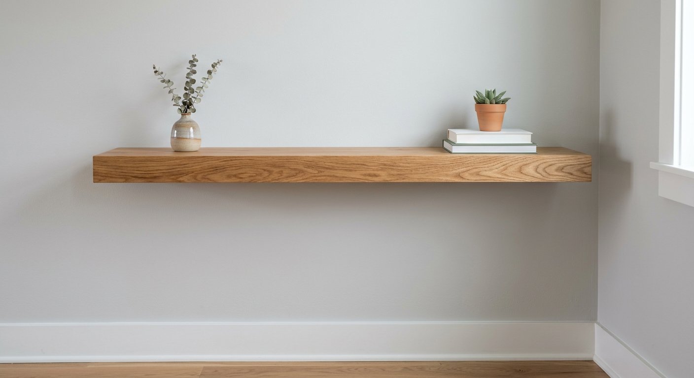 Wall-mounted floating shelf installed level