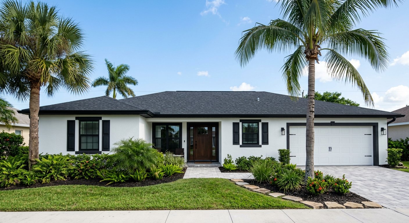 Freshly repainted single-story Florida home exterior